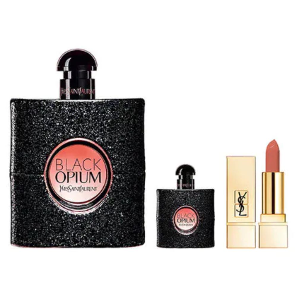 Black Opium Women's Set EDP 90 ml + Mini 7.5 ml + Rouge pur Couture 70